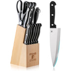 Moss & Stone 14 Pcs Knife Block Set Stainless Steel, Premium Forged Kitchen Knives Set with High-Carbon Blades, Ergonomic Handle, Sharp Blade, Rust Resistant, Modern Style for Home & Chef, Black