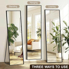 Fictor Full Length Mirror With Stand, Floor Standing Mirror Full Body, Hd Shatterproof Black Frame Wall Mirror For Bedroom, Living Room, Dressing Room & Entryway, 56"X15"