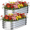 Galvanized Raised Garden Bed Outdoor, 4X2X1Ft(2Pack) Metal Heavy Duty Planter Boxes For Gardening, Easy Assemble Bottomless Small Oval Plant Container Kit For Vegetable, Flower, Fruit, Silver
