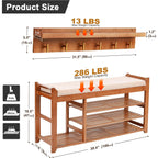 Hall Tree With Bench And Shoe Storage, Coat Rack Shoe Bench Set With Seat Cushion And 6 Hooks For Entryway, Hallway, Living Room And Bedroom