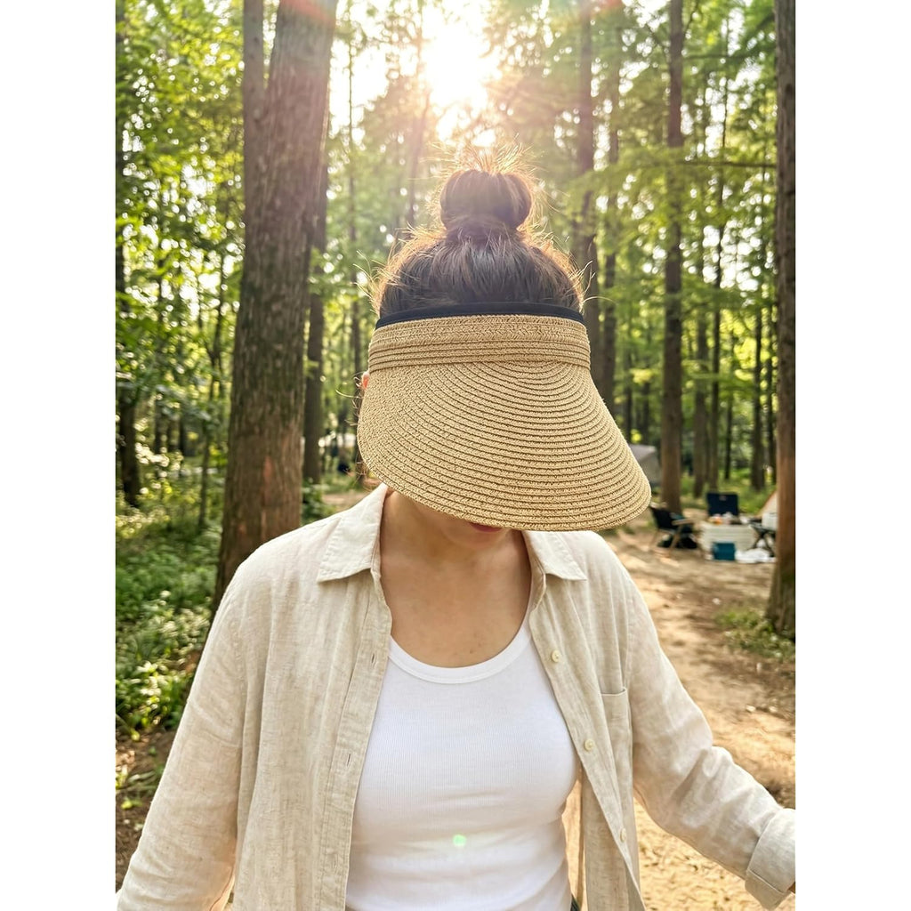 Sun Visor Hat for Women Summer Beach Vacation Essential Ponytail Friendly Travel Foldable Packable UPF 50+