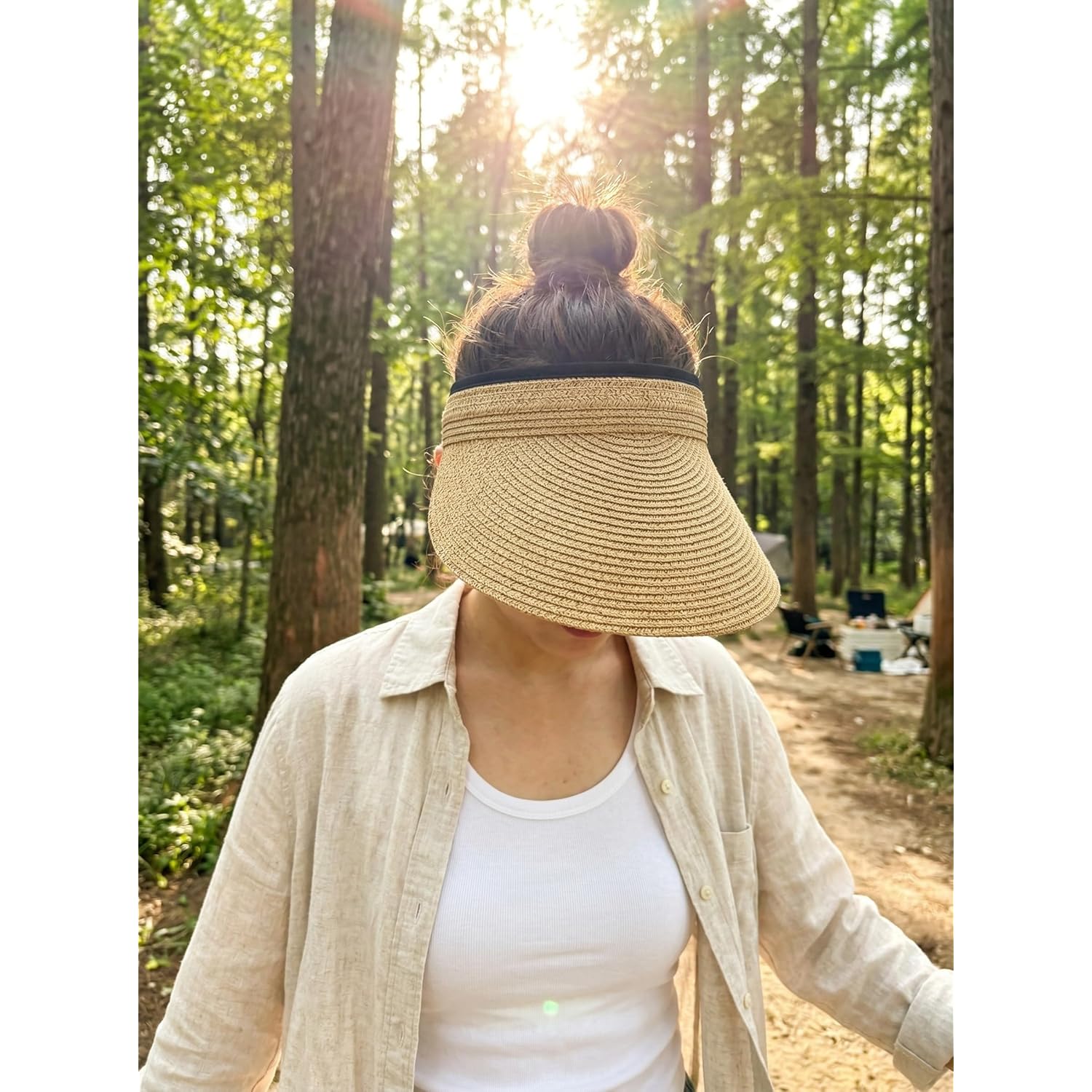 Sun Visor Hat for Women Summer Beach Vacation Essential Ponytail Friendly Travel Foldable Packable UPF 50+