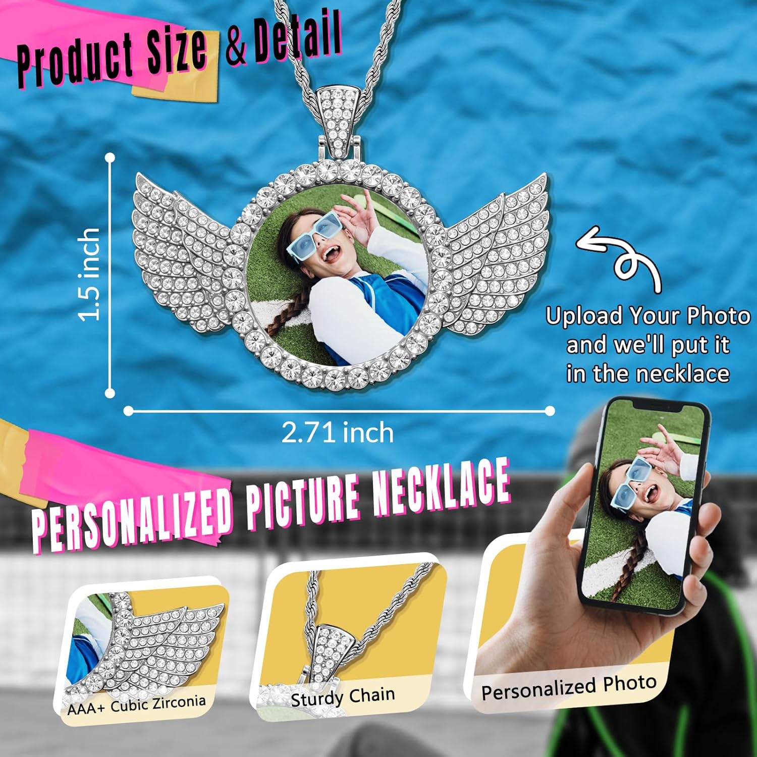 Custom Circle Chain with Picture, Photo Necklace for Men Women, Personalized Picture Pendant, Customized Memorial Gifts for Christmas Birthday Anniversary Family
