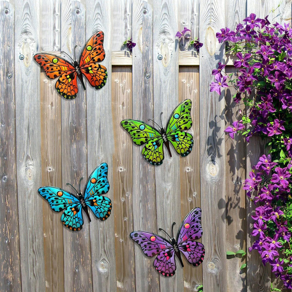 Metal Butterfly Wall Decor - 9.6" Outdoor Fence Wall Art Decor, Hanging Decoration For Garden Yard Living Room Bedroom Patio Balcony(4 Pack)