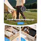 Gaiatop Portable Pedestal Fan 16000Mah Battery [Max 74H Runtime], Foldable Oscillating Standing Fan, Collapsible Desk Fans, Led Light, Case & Remote Control 4 Speeds For Outdoor Travel Camping (Black)