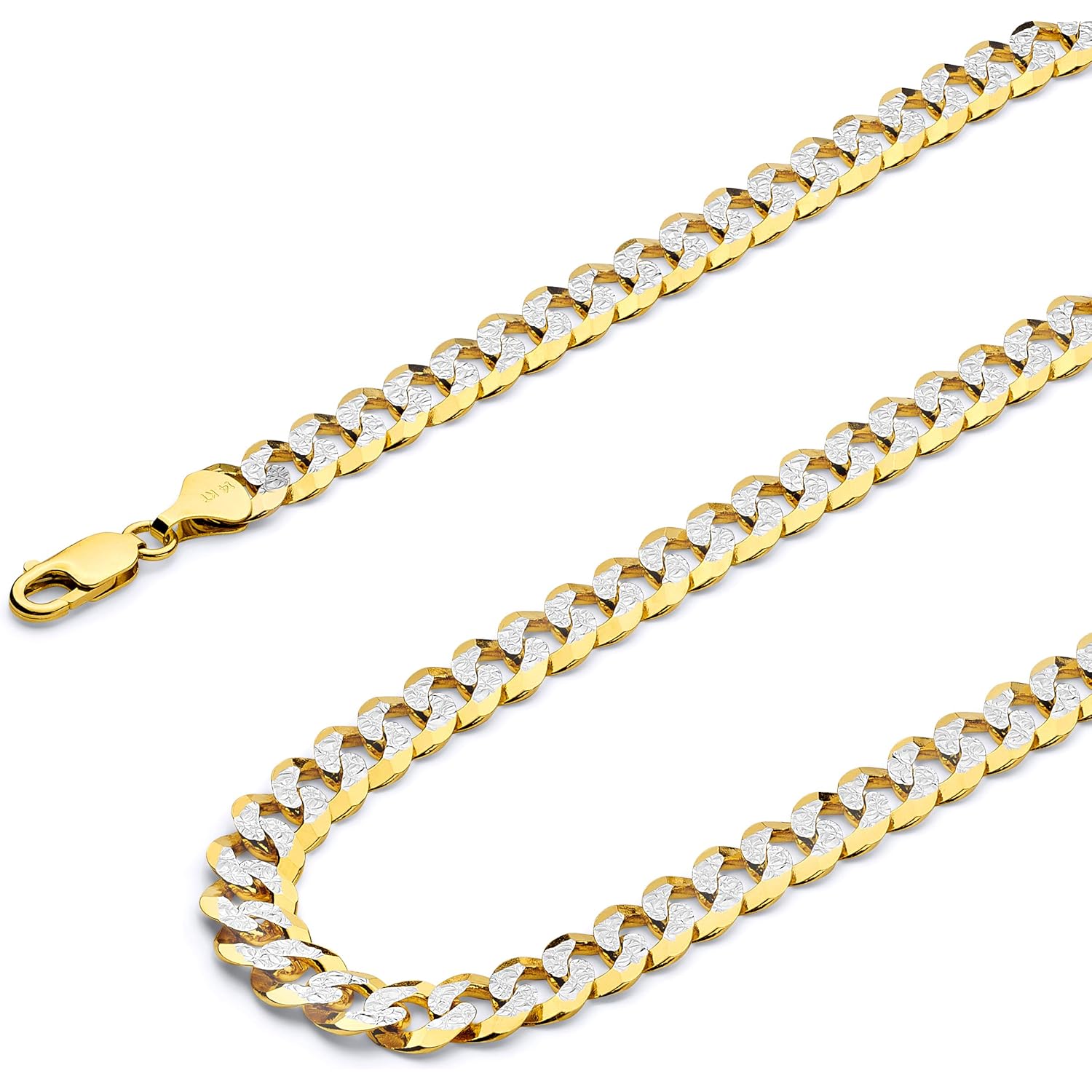 14k REAL Yellow/White/Two Tone Gold Solid 14mm, 12mm, 9.5mm, 8mm, 7mm, 6mm, 5mm, 4mm, 3mm, 2.5mm, 2mm Cuban Concave Curb Chain Necklace/Bracelet