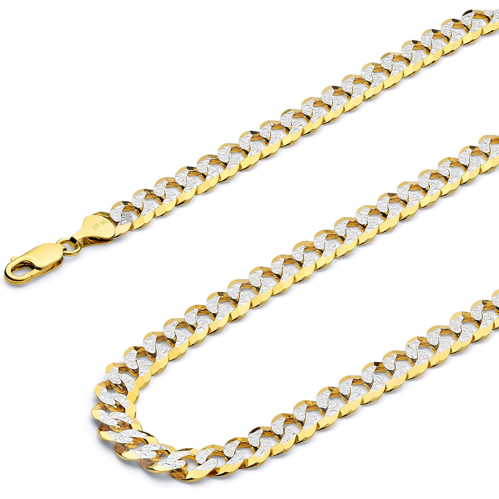 14k REAL Yellow/White/Two Tone Gold Solid 14mm, 12mm, 9.5mm, 8mm, 7mm, 6mm, 5mm, 4mm, 3mm, 2.5mm, 2mm Cuban Concave Curb Chain Necklace/Bracelet