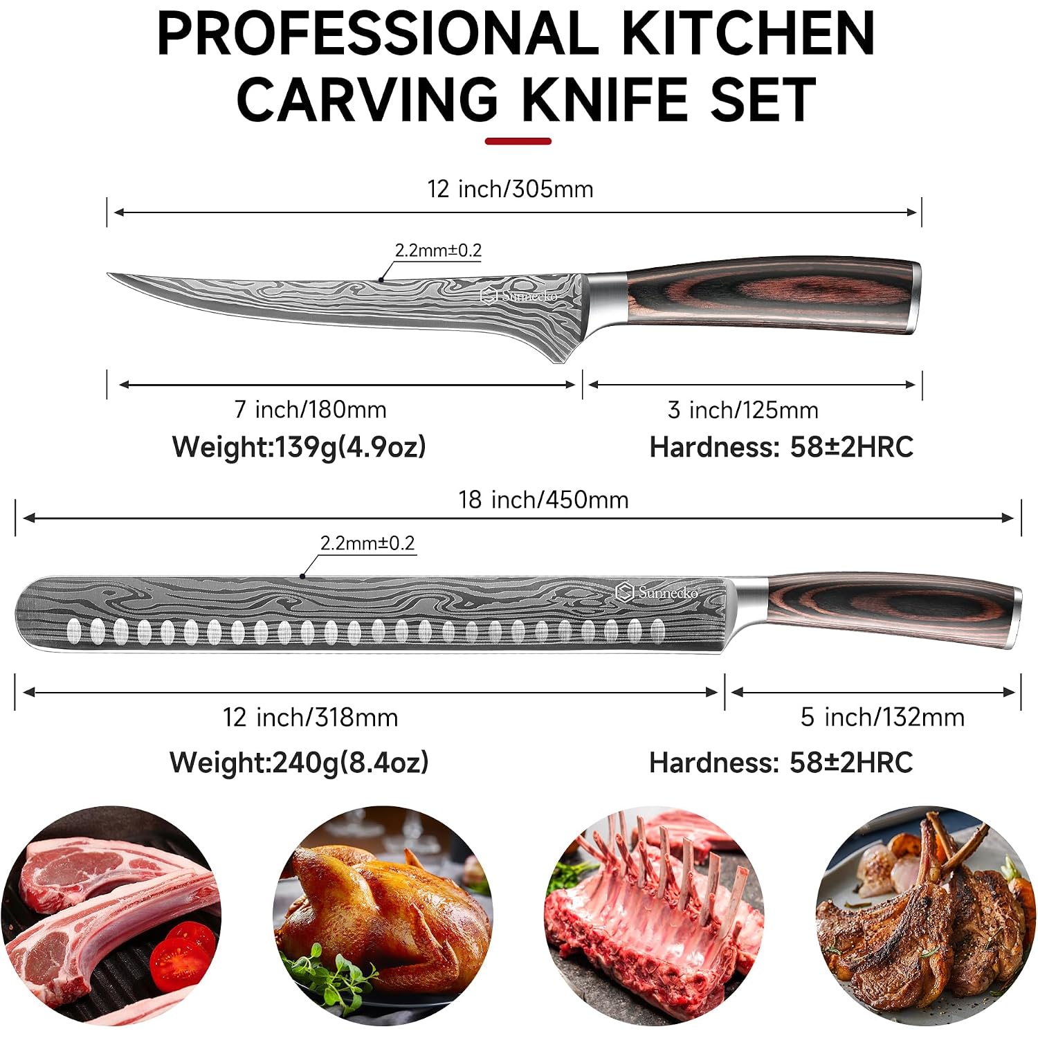 Professional Bbq Carving Knife Set, Slicing And Boning Knife For Meat Cutting,German High Carbon Stainless Steel Carving Knife For Meat And Turkey.