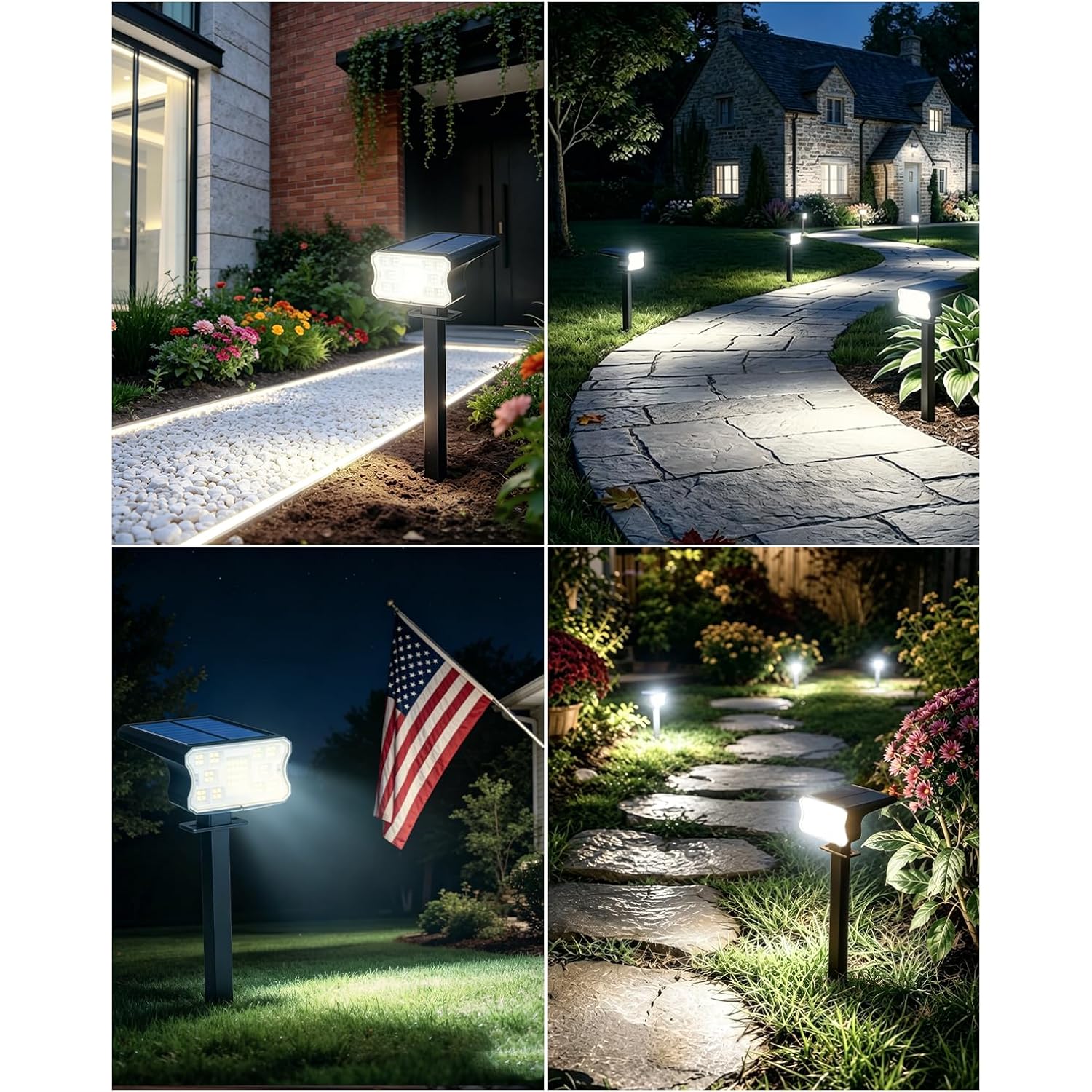 Hggh Solar Lights Outdoor Waterproof Ip67, 60 Led 3 Lighting Modes Solar Spot Lights Outdoor For Yard Garden Pathway Landscape, Auto On/Off, Function 2 In 1(Cool White, 4 Pack)