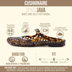 Cushionaire Java Casual Womens Jelly Flats With Adjustable Strap, Closed Toe Mary Janes Mule Design, Waterproof Jelly Sandals For Women