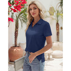 Women's Polo Shirts Short Sleeve V Neck Business Casual Tops Collared Cotton Golf Polos Work Summer Tees