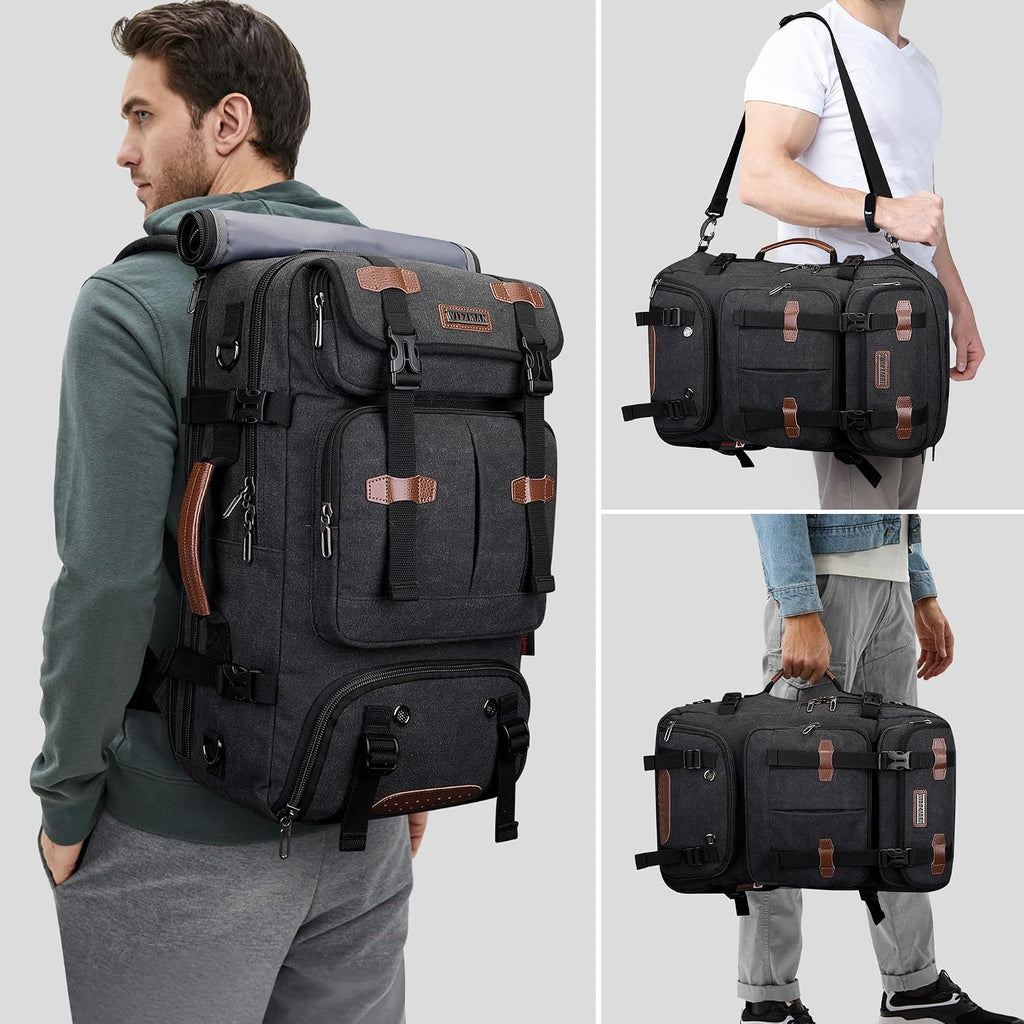 Witzman Travel Backpack For Men 40L Large Carry-On Airline Approved | Canvas 3 In 1 Duffle Luggage Bag Fits 16“ Laptop, Shoe Compartment, For Weekend Getaway, Overnight Trip