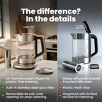 Viante Alba Electric Tea Kettle With Infuser, No Plastic, 1.5L | Borosilicate Glass & 304 Stainless Steel Construction. 4 Temp Presets, Keep-Warm, Cordless, Auto Shut-Off