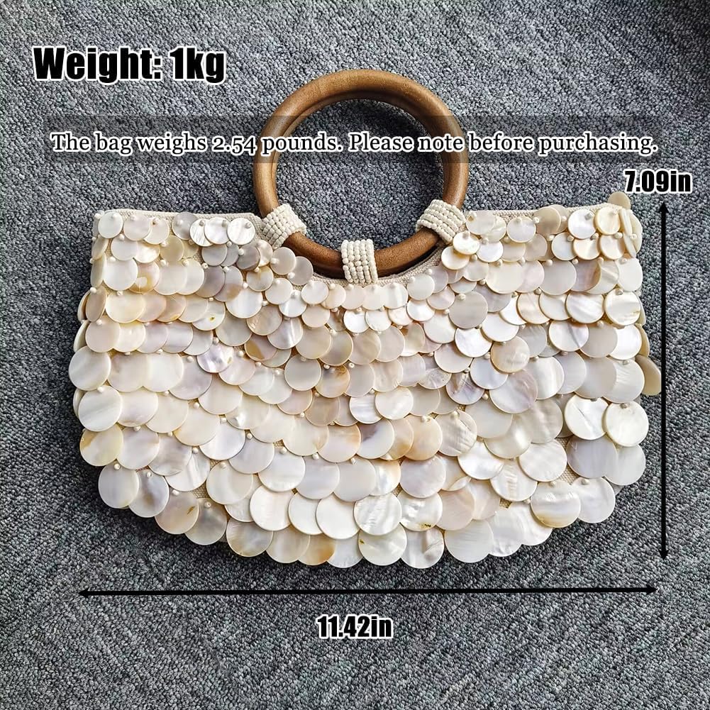 Shell Beaded Clutch Purse For Women Luxury Handmade Top Handle Bag Beach Evening Handbag For Summer Vacation