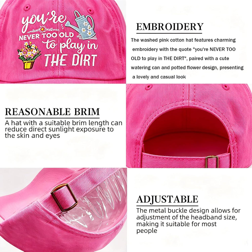 Gardening Hat for Women - Adjustable Cotton Garden Hat, Retirement Gifts for Mom Grandma, Gardening Essentials Pink