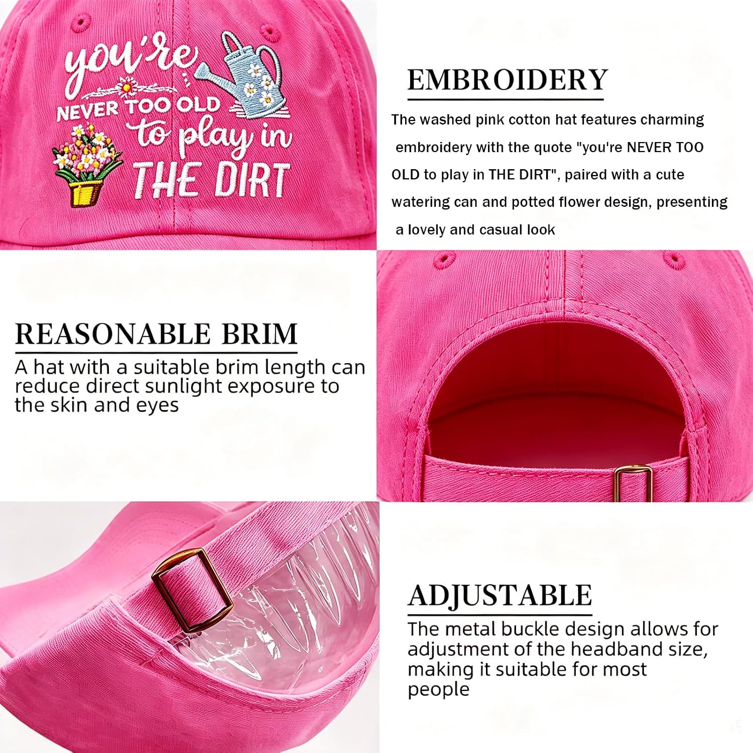 Gardening Hat for Women - Adjustable Cotton Garden Hat, Retirement Gifts for Mom Grandma, Gardening Essentials Pink