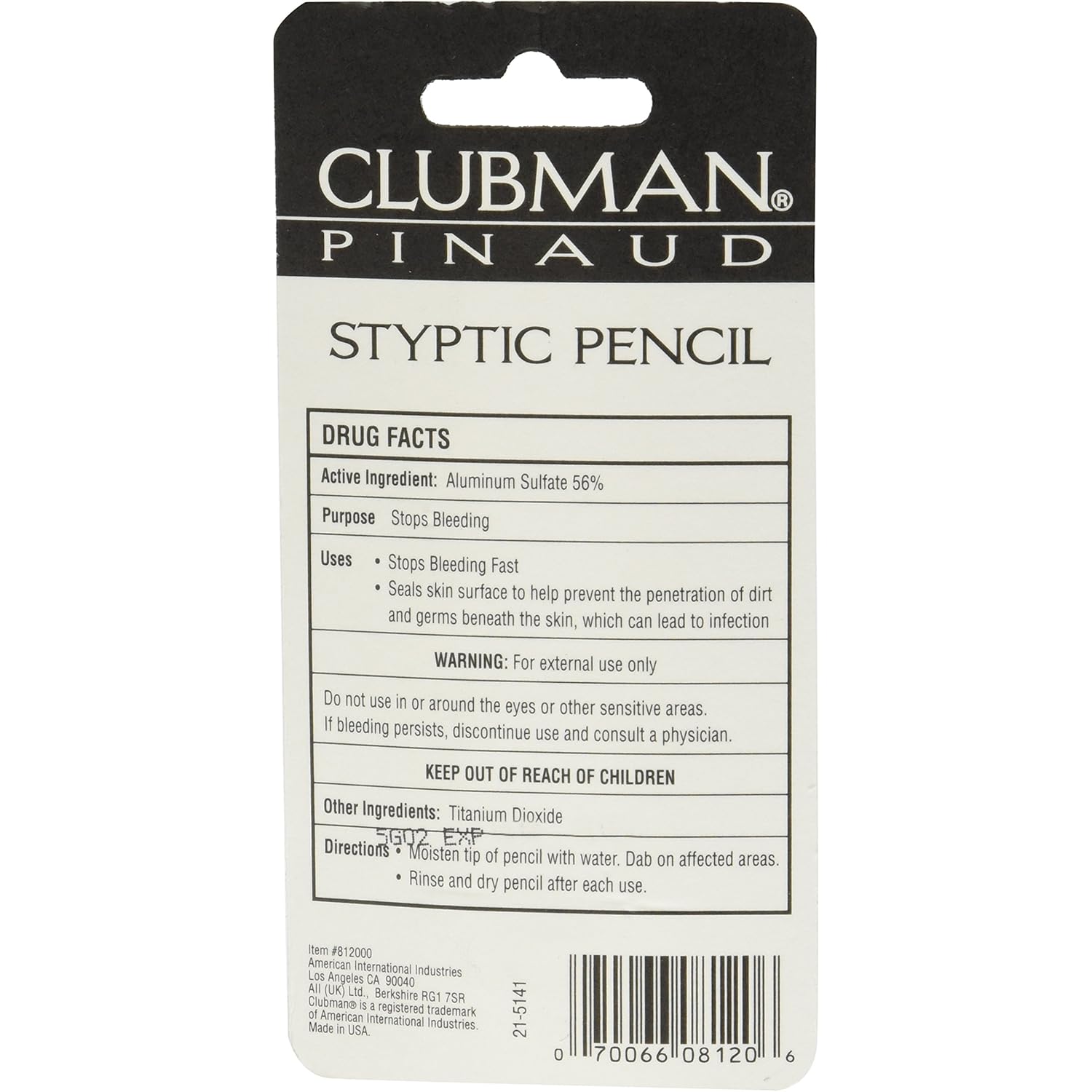 Clubman Pinaud Styptic Pencil Travel Size .33 oz (Pack of 3)