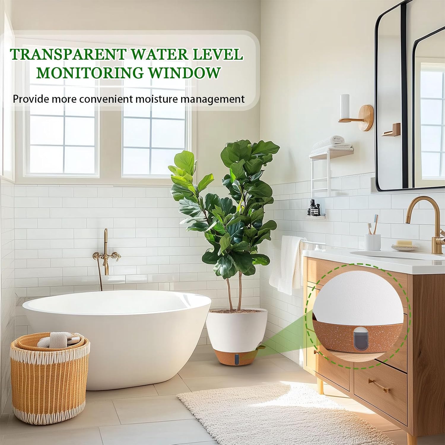 8/10/12 Inch Self Watering Pots For Indoor/Outdoor Plants | Large Plastic Planter With Drainage Holes, Water Level Indicator & Deep Reservoir, Modern Decorative Flower Pots, White
