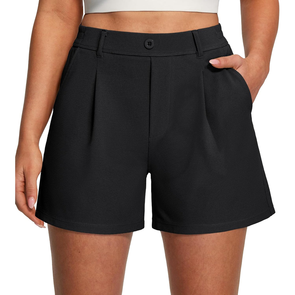 Womens Shorts Dressy Casual Elastic High Waisted Summer Wide Leg Business Lounge Trouser Dress Shorts with Pockets