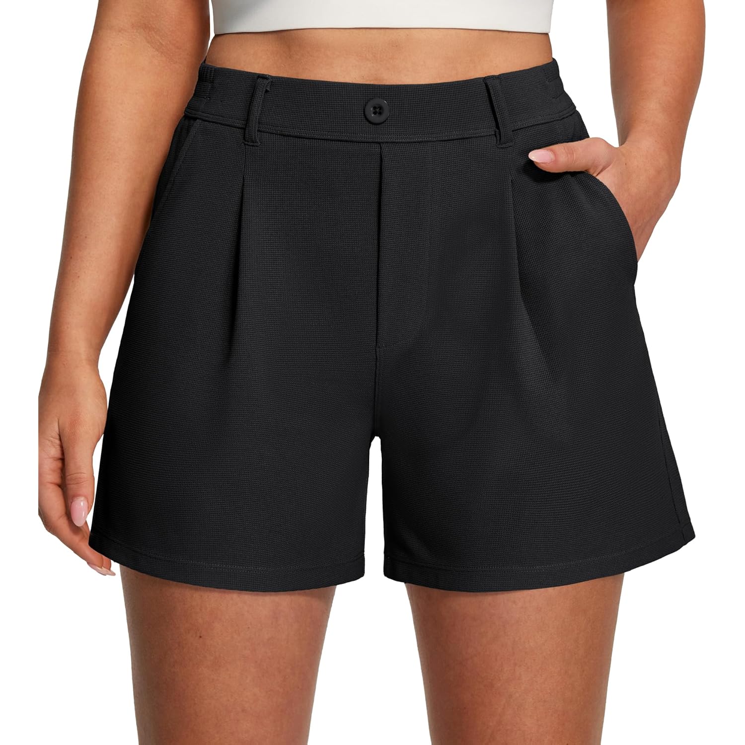 Womens Shorts Dressy Casual Elastic High Waisted Summer Wide Leg Business Lounge Trouser Dress Shorts with Pockets