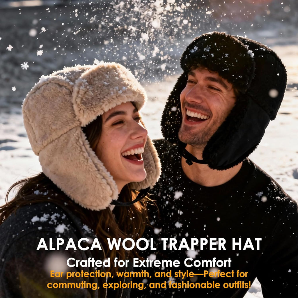 Faux Alpaca Wool Trooper Trapper Hat for Men Women, Winter Aviator Pilot Hat,Soft Fleece Warm Ear Flaps Windproof Outdoor