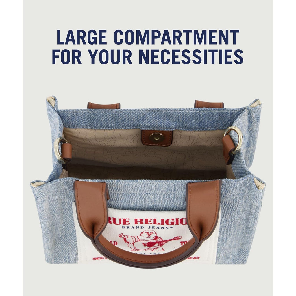 True Religion Tote Bag, Women's Mini Travel Shoulder Bag with Adjustable Strap