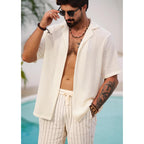 Herberton Mens Crochet Shirts Summer Fashion Knit Mesh Button Down Casual Cuban Top (S-Xxl)