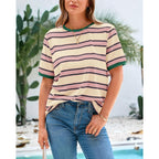 Btfbm Summer Tops For Women 2026 Crewneck Short Sleeve Striped T Shirts Casual Spring Clothes Color Block Basic Tee Blouses