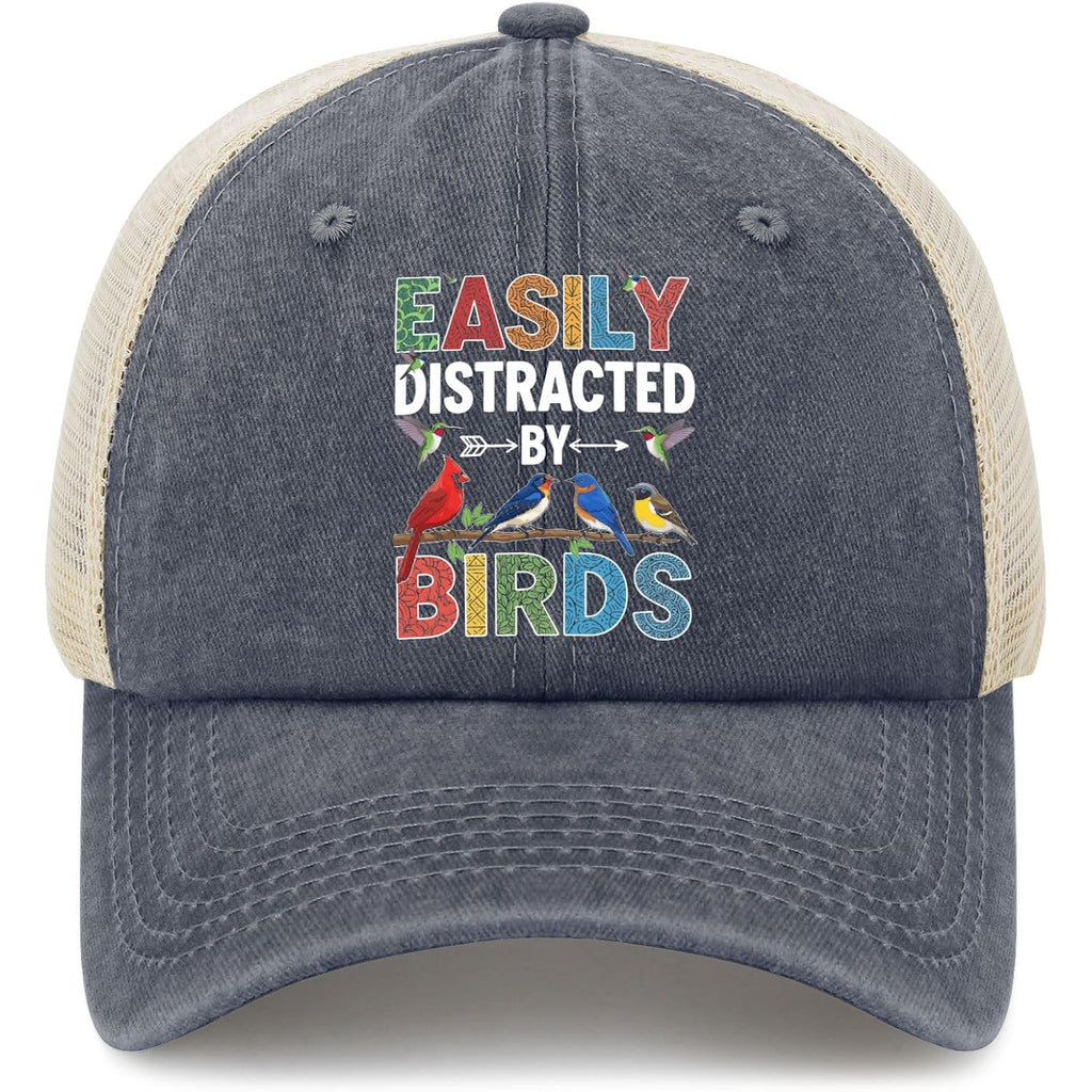 Easily Distracted By Trucker Hat, Funny Mesh Baseball Cap For Dog, Plant, Bird, Nature, Car & Aviation Lovers