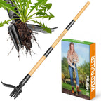 Wilfiks Weed Puller Tool, Stand Up Heavy Duty Weed Remover Tool With Long Handle, Foot Platform Design - 4 Claw Steel Head Weeder Tool, Bamboo Garden Hand Weeding Tool
