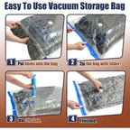 12 Jumbo Vacuum Storage Bags For Bedding, Vacuum Seal Bags For Clothing | Extra Large Xl, Airtight Triple Seal, Save 80% Space, Hand Pump, Work With Vacuum, Double Zip, Reusable, Easy To Use
