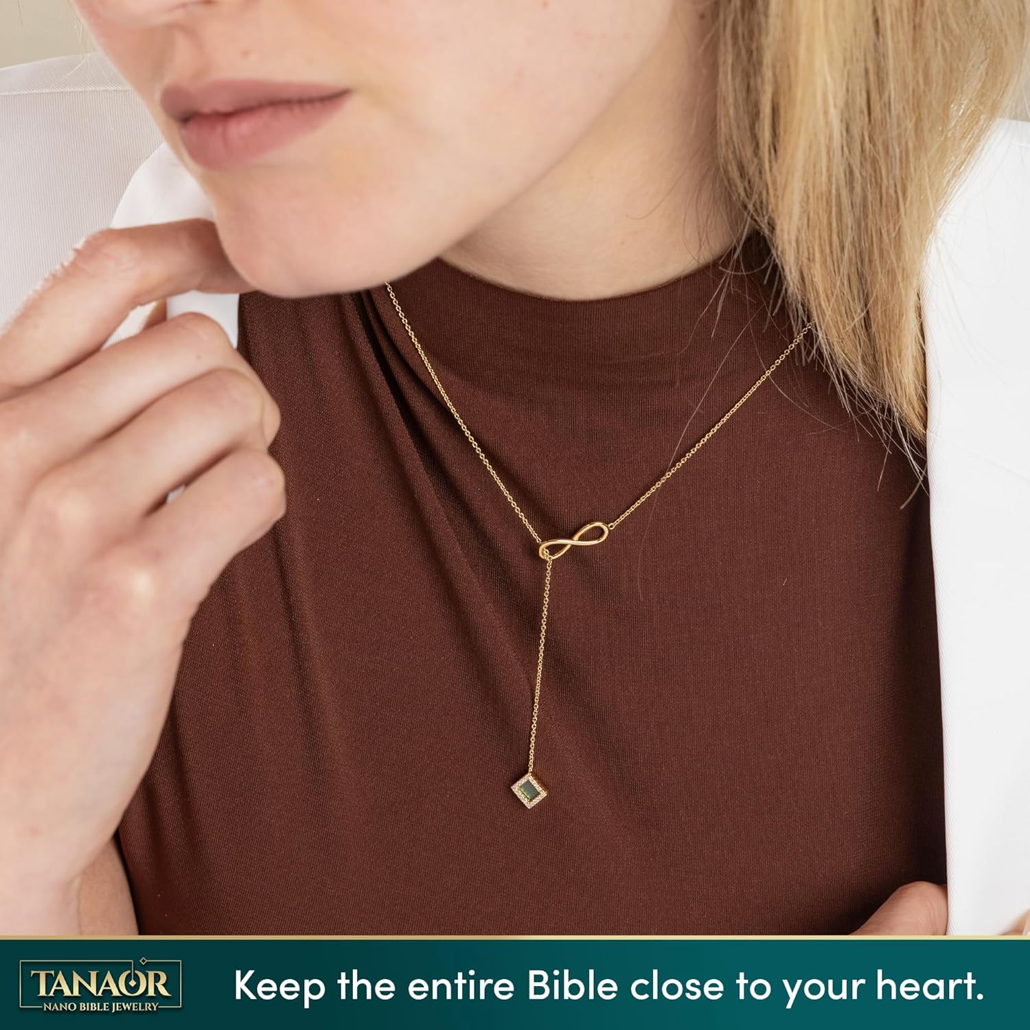 TANAOR Nano Bible Infinity Religious Lariat Necklace,16+2 in Adjustable – Mother’s Day Religious Jewelry for Mom, Religious Gifts for Mother Bible Necklace