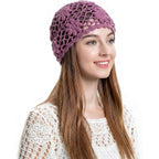 Zlyc Women Cotton Crochet Skull Cap Handmade Knit Cutout Floral Beanie Hat