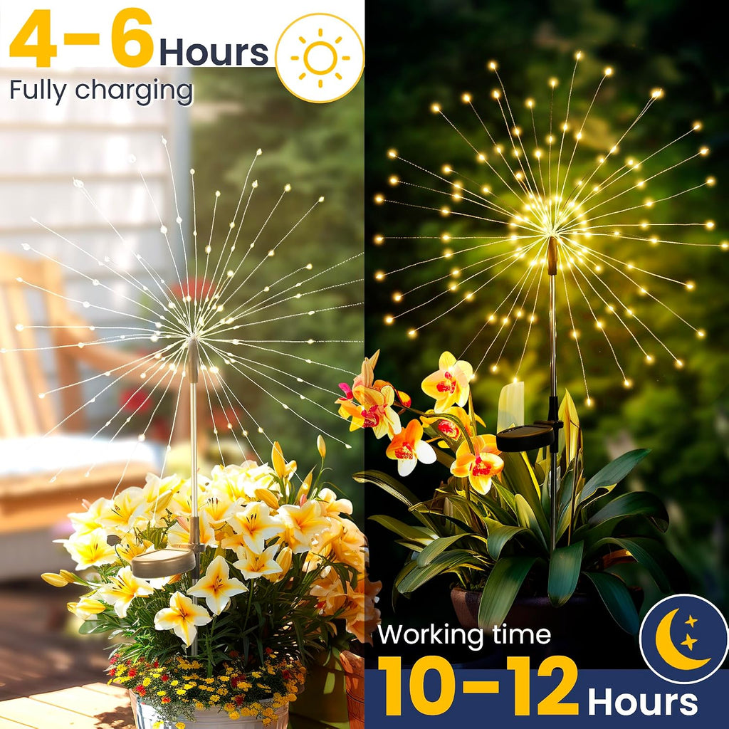 Gigalumi Garden Decor Outdoor Lights 120Led 2Pack, Solar Garden Lights Outside Fairy Firework Decorative,Solar Powered For Yard Pathway Flowerbed Planter Balcony, Gifts For Mom(Warm White