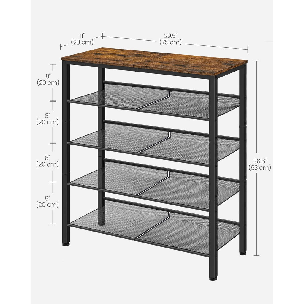 VASAGLE Shoe Rack for Entryway, 5-Tier Shoe Rack Organizer with Storage Shelves and Spacious Top, Freestanding, Adjustable, Industrial, Rustic Brown and Ink Black ULBS038B01