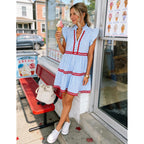 Zesica Women'S Summer Casual Mini Dress 2026 V Neck Flutter Short Sleeve Striped Ruffle A Line Beach Vacation Dresses