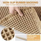MIULEE Set of 2 Waffle Bathroom Rugs, Boho Bath Rugs Non Slip Washable, Super Absorbent Bath Mats, Ultra Soft Rubber Backed Shower Mats for Bathroom Floor, Tub and Shower, Brown, 18x30 Inch