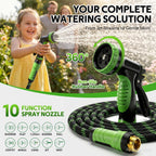 Non-Expandable Garden Hose 25 Ft Water Hose With 10-Function Spray Nozzle | Yard Hose Heavy Duty Steel Metal Flexible,Durable Fabric Skin,No Kinks & Leak-Proof With Upgraded Handle Hose Pipe Outside