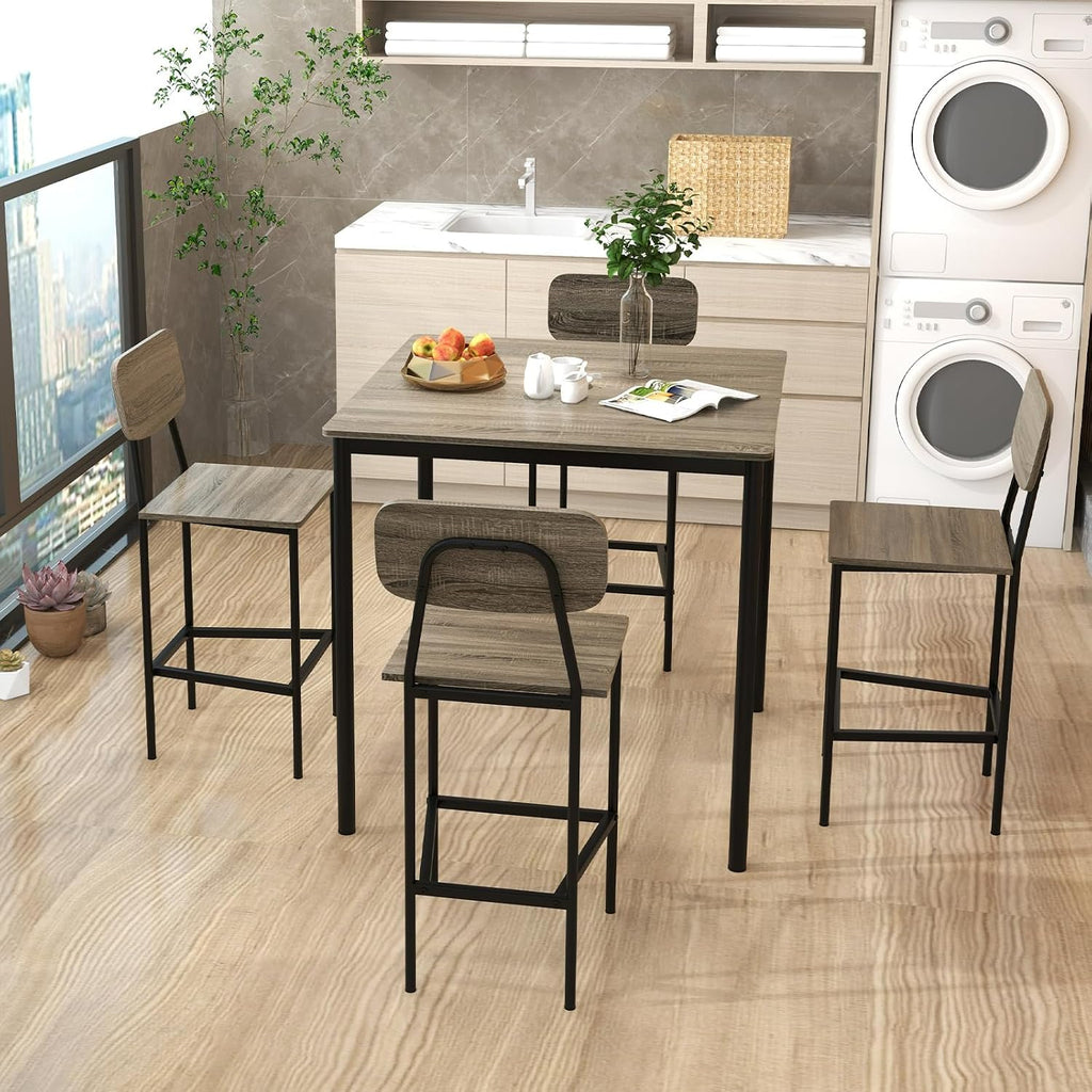 Giantex 5-Piece Dining Table Set W/Counter Height Table & 4 Bar Stools, Modern Kitchen Dining Set W/Footrest & Backrest, Space-Saving Dinette Set For Pub, Dining Room, Restaurant (Black Oak)