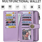 Travelambo Women's Wallet RFID Blocking Trifold Clutch Large Capacity Credit Card Holder Travel Purse