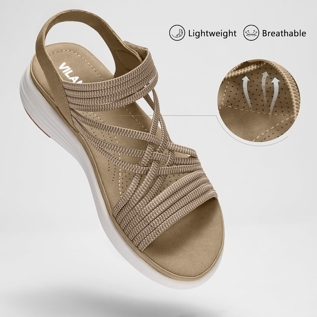 Vilanva Women'S Comfortable Walking Sandals With Elastic Strap Light Weight Casual Summer Sandals For Trendy Footwear