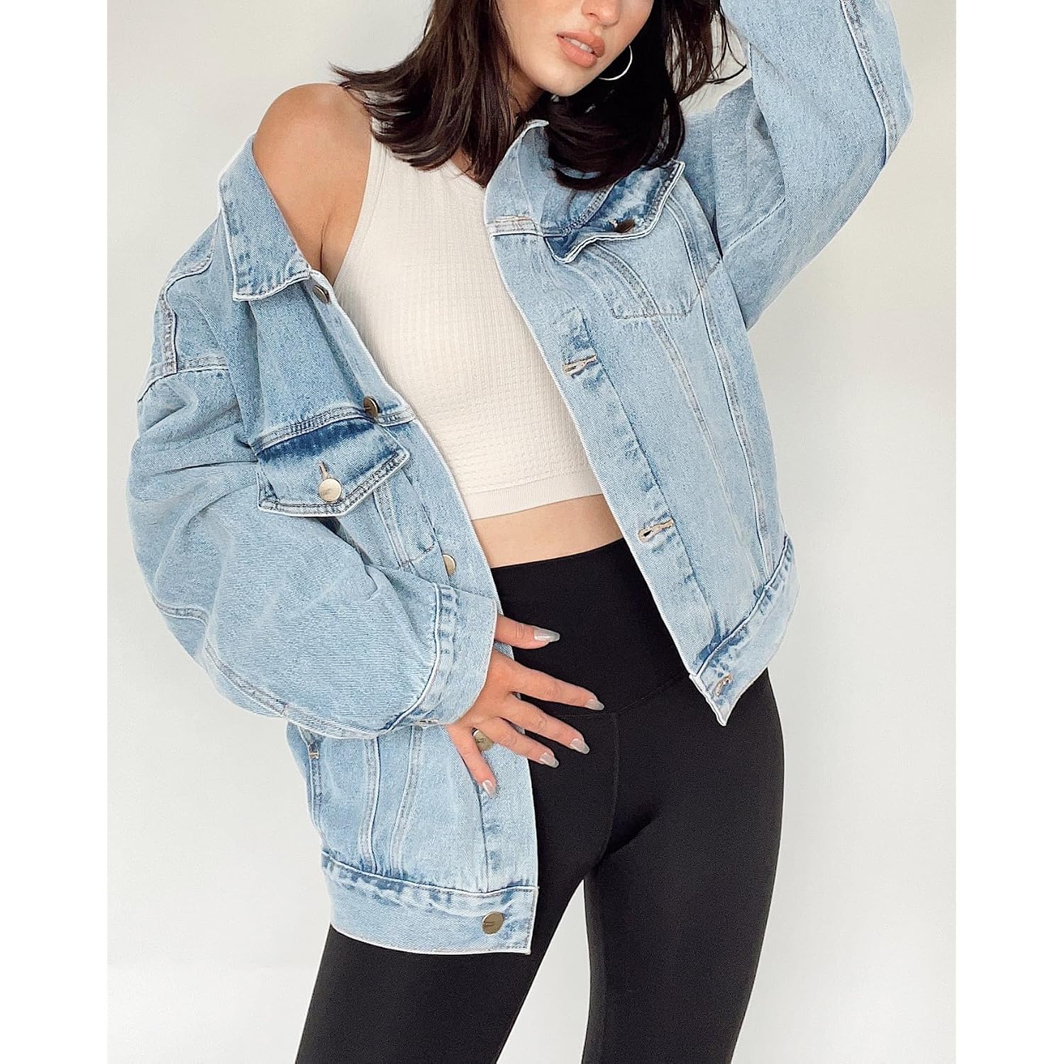 Women'S Oversized Jean Jacket Long Blue Denim Jacket Long Sleeve Button Down Trucker Jacket Shacket Fall Coats