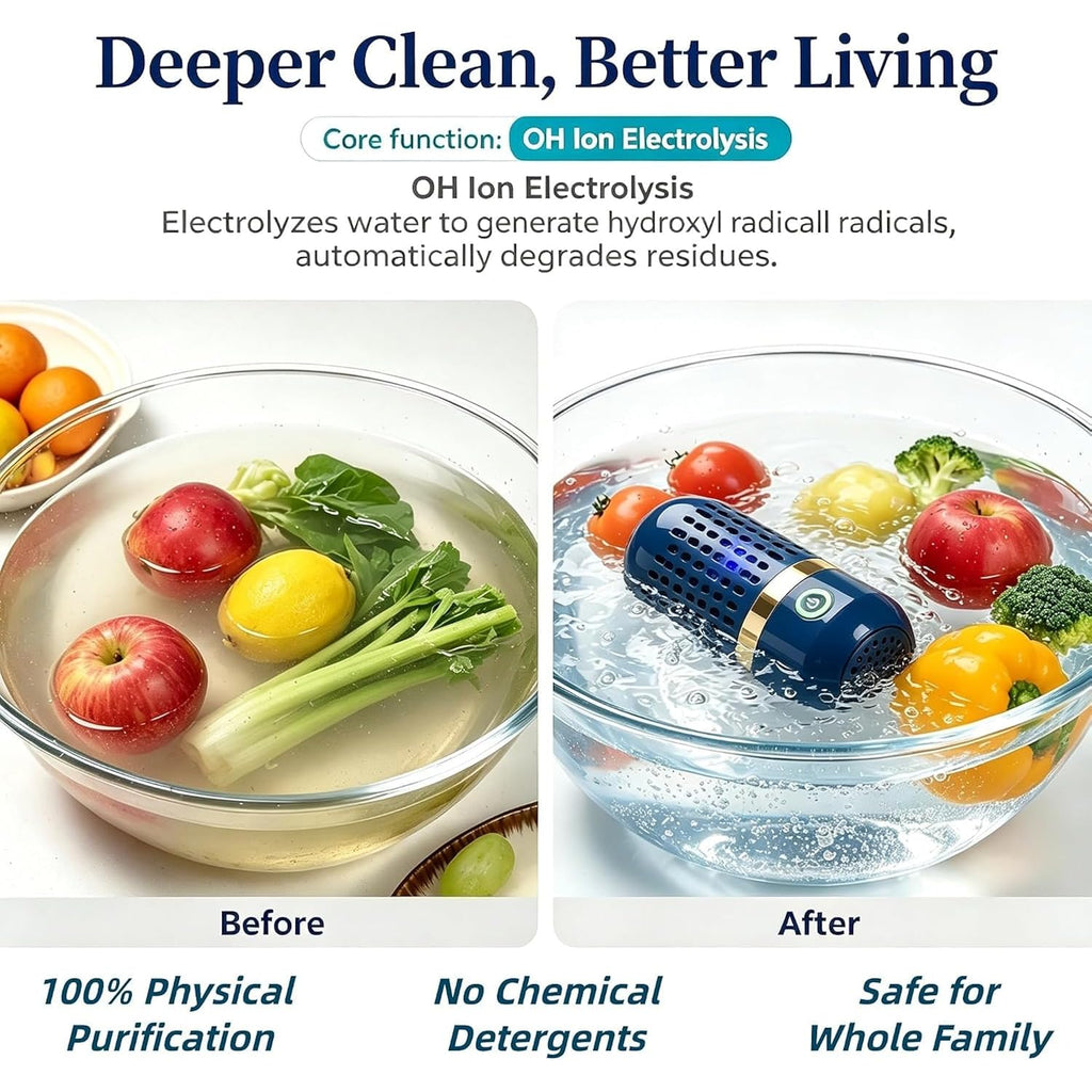 Purepod Produce Cleaner, Fruit And Vegetable Cleaner With Oh-Ion Technology | Ipx7 Wireless Food Purifier, 10 Min Auto Clean For Fruits, Veggie, Grains, Meat, Seafood