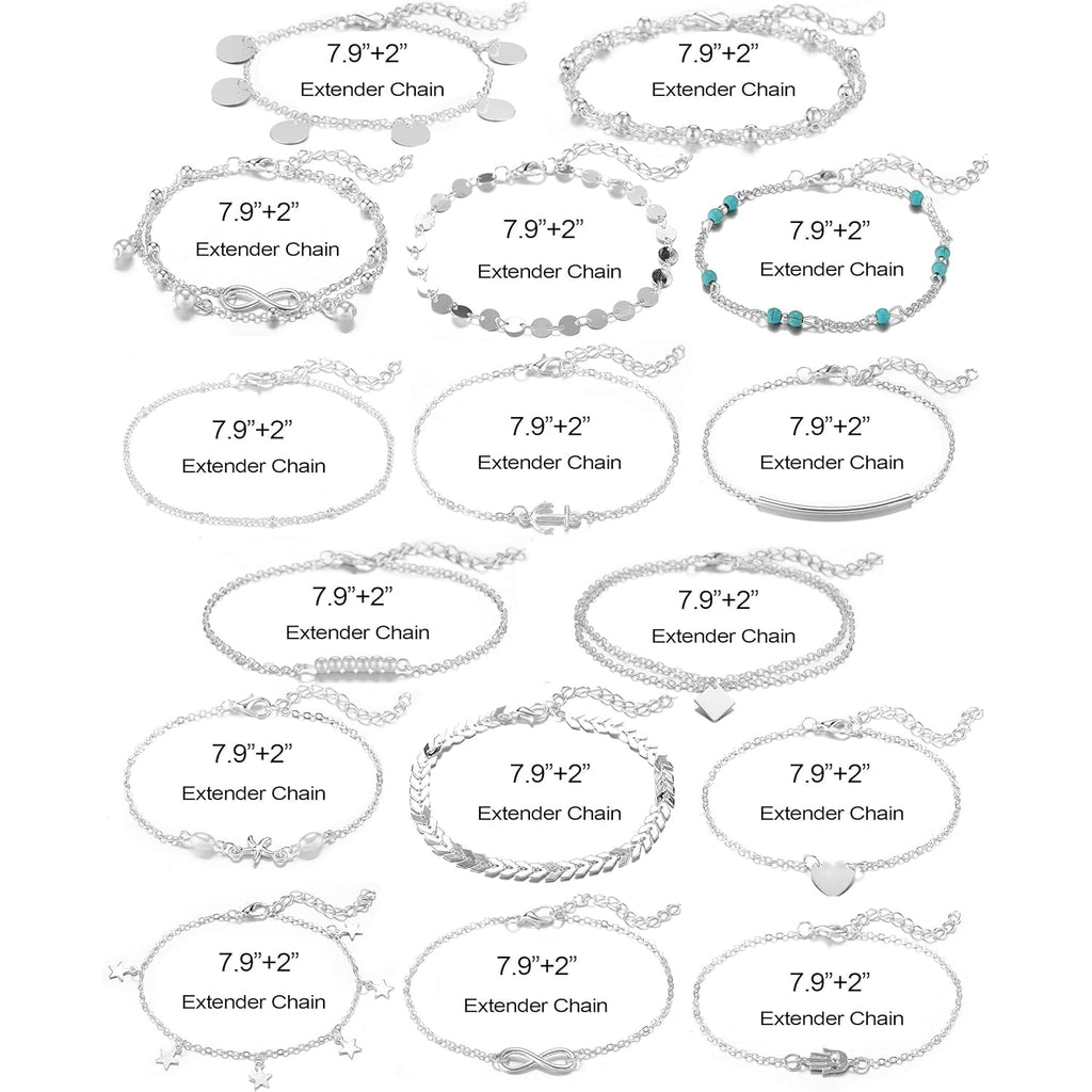 Softones 16Pcs Ankle Bracelets for Women Gold Silver Two Style Chain Beach Anklet Bracelet Jewelry Anklet Set,Adjustable Size