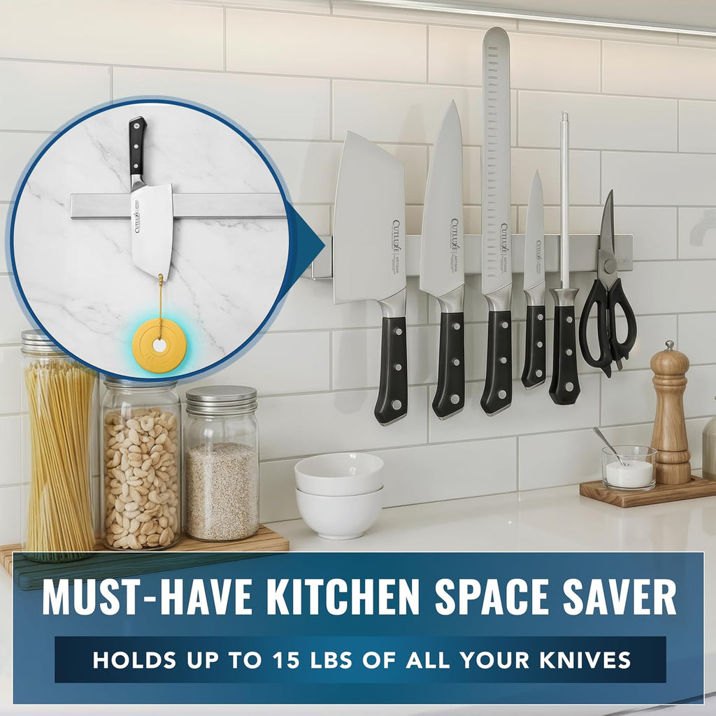 Cutluxe Magnetic Knife Holder for Wall and Fridge - 16" Stainless Steel Knife Magnetic Strip - Holds up to 15 Lbs, Easy to Mount, With Strong Magnets or Screws