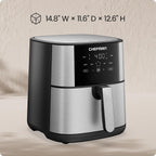Chefman Air Fryer 8 Qt | Turbofry® 4-In-1 With 450°F Hi-Fry Option For Crispier Results | Bake, Dehydrate, Frozen | Xl Nonstick Dishwasher-Safe Basket | Stainless Steel