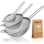 Anaeat Fine Mesh Strainers - Premium Stainless Steel Colander Sieve Sifters, With Durable Mesh And Sturdy Handle, Excellent For Sifting Dry Ingredients, Flour, Pastas, Rice, Tea (3.15"+5.5"+7.87")
