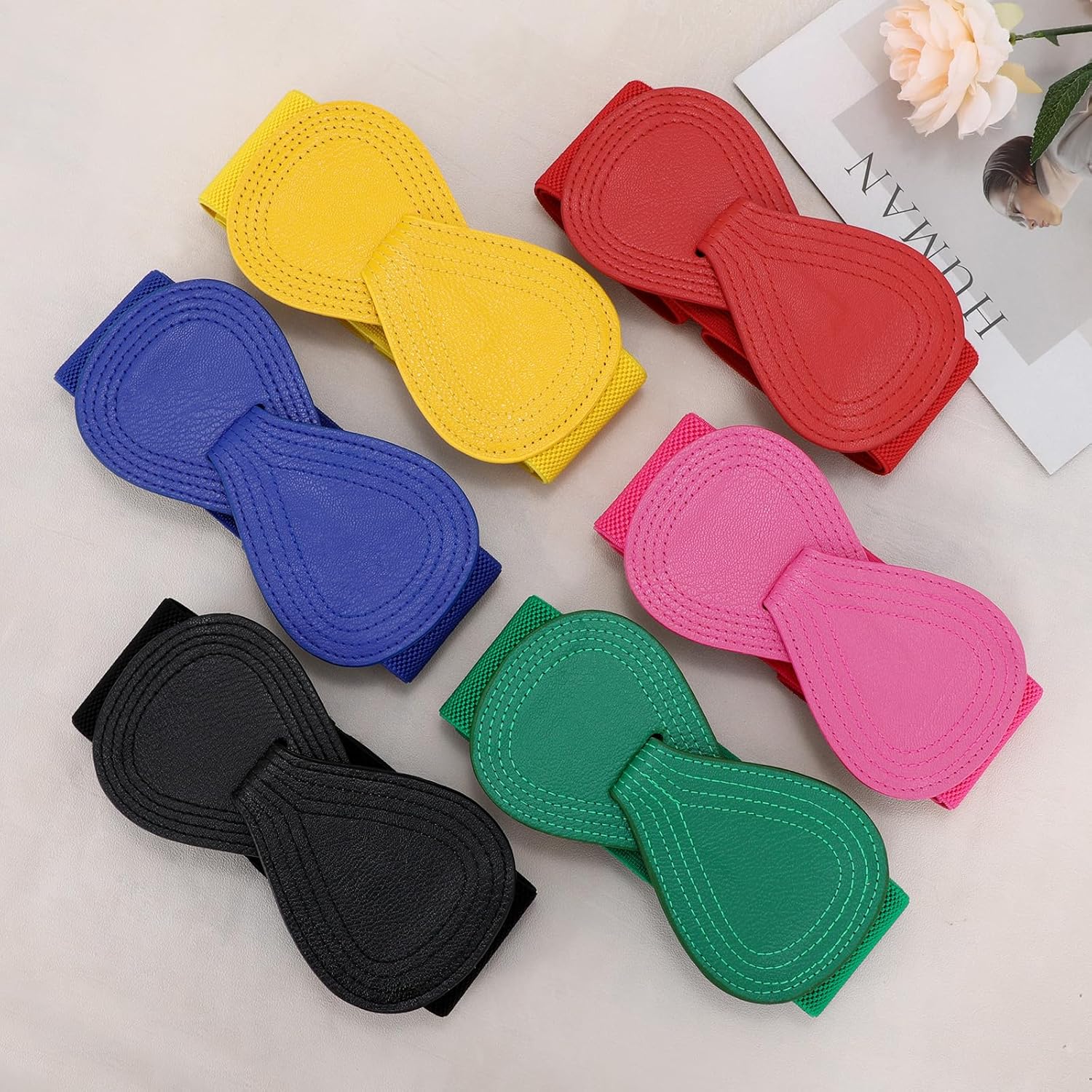 WHIPPY Women Wide Elastic Belt Ladies Stretch Dress Belt Fashion Waistband with 8-shaped Interlock Leather Buckle