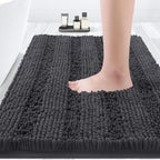 Striped Grey Bathroom Rug Mat 32"X20" Ultra Soft, Non Slip Chenille Bath Rugs, Absorbent Plush Shaggy Bath Mats For Bathroom, Bedroom, Kitchen, Shower, Tub,Deep Grey