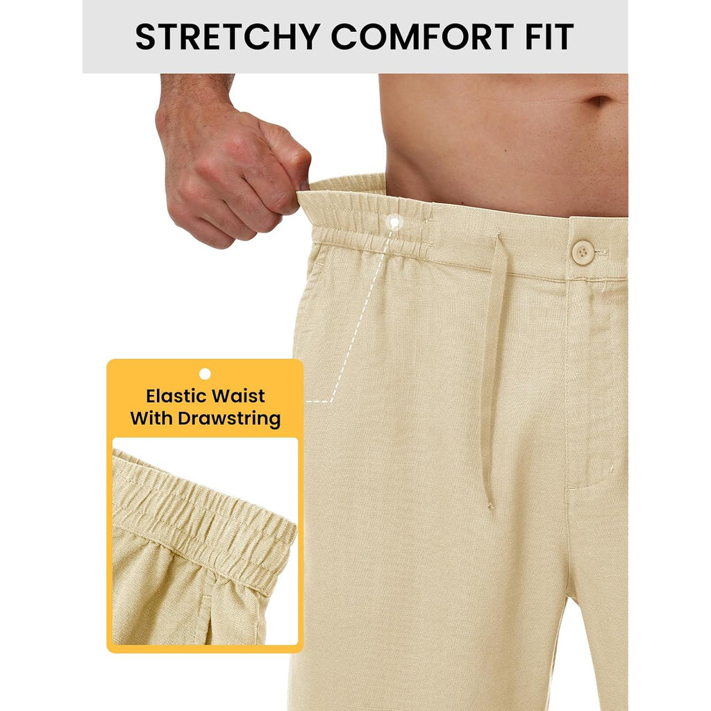 Rdruko Men'S Casual Shorts, 9" Linen Zipper Pocket Shorts Elastic Waist Drawstring Breathable For Summer Vacation Lounge